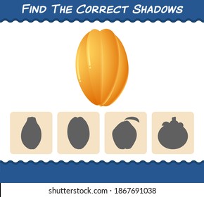 Find the correct shadows of cartoon star fruits. Searching and Matching game. Educational game for pre shool years kids and toddlers