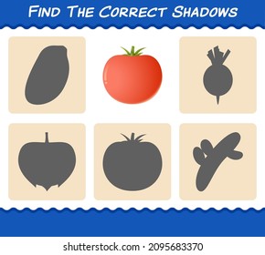 Find the correct shadows of cartoon tomato. Searching and Matching game. Educational game for pre shool years kids and toddlers