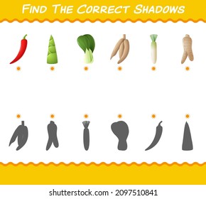 Find the correct shadows of cartoon vegetables. Searching and Matching game. Educational game for pre shool years kids and toddlers