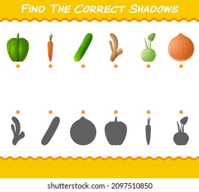 Encuentra las sombras correctas de las caricaturas vegetales. Juego de búsqueda y coincidencia. Juego educativo para niños y niños en edad preescolar