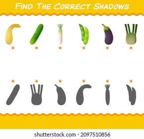 Find the correct shadows of cartoon vegetables. Searching and Matching game. Educational game for pre shool years kids and toddlers