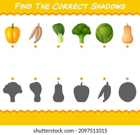 Find the correct shadows of cartoon vegetables. Searching and Matching game. Educational game for pre shool years kids and toddlers