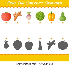 Find the correct shadows of cartoon vegetables. Searching and Matching game. Educational game for pre shool years kids and toddlers