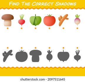 Find the correct shadows of cartoon vegetables. Searching and Matching game. Educational game for pre shool years kids and toddlers