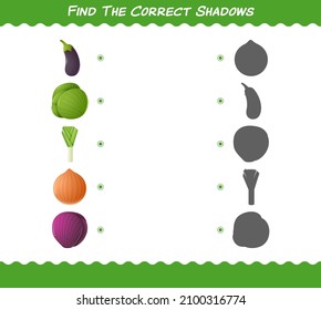 Find the correct shadows of cartoon vegetables. Searching and Matching game. Educational game for pre shool years kids and toddlers