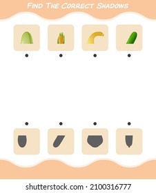Find the correct shadows of cartoon vegetables. Searching and Matching game. Educational game for pre shool years kids and toddlers