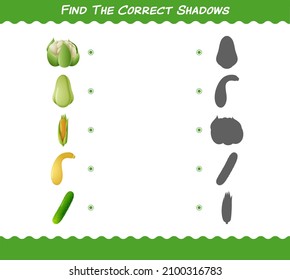 Encuentra las sombras correctas de las caricaturas vegetales. Juego de búsqueda y coincidencia. Juego educativo para niños y niños en edad preescolar