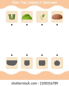 Find the correct shadows of cartoon vegetables. Searching and Matching game. Educational game for pre shool years kids and toddlers
