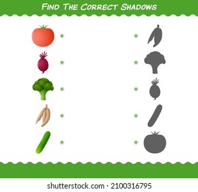 Find the correct shadows of cartoon vegetables. Searching and Matching game. Educational game for pre shool years kids and toddlers
