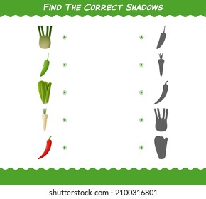 Find the correct shadows of cartoon vegetables. Searching and Matching game. Educational game for pre shool years kids and toddlers