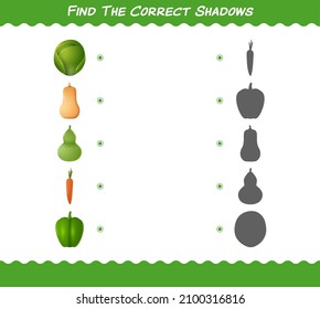 Find the correct shadows of cartoon vegetables. Searching and Matching game. Educational game for pre shool years kids and toddlers