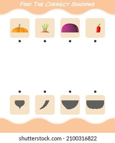Find the correct shadows of cartoon vegetables. Searching and Matching game. Educational game for pre shool years kids and toddlers