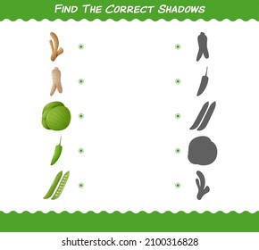 Find the correct shadows of cartoon vegetables. Searching and Matching game. Educational game for pre shool years kids and toddlers