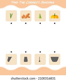 Find the correct shadows of cartoon vegetables. Searching and Matching game. Educational game for pre shool years kids and toddlers