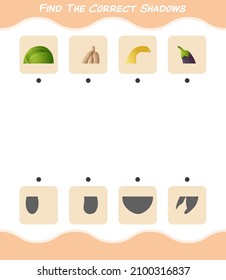 Find the correct shadows of cartoon vegetables. Searching and Matching game. Educational game for pre shool years kids and toddlers