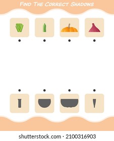 Find the correct shadows of cartoon vegetables. Searching and Matching game. Educational game for pre shool years kids and toddlers