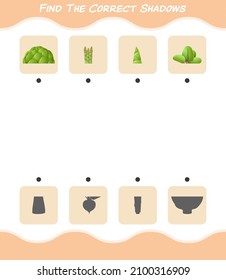 Find the correct shadows of cartoon vegetables. Searching and Matching game. Educational game for pre shool years kids and toddlers