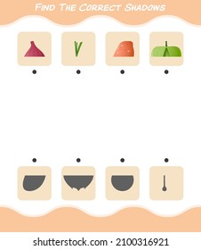 Find the correct shadows of cartoon vegetables. Searching and Matching game. Educational game for pre shool years kids and toddlers
