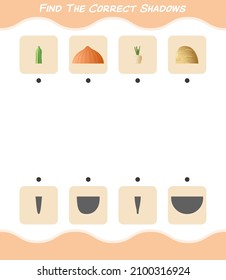 Find the correct shadows of cartoon vegetables. Searching and Matching game. Educational game for pre shool years kids and toddlers