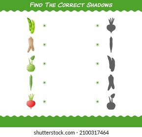 Find the correct shadows of cartoon vegetables. Searching and Matching game. Educational game for pre shool years kids and toddlers