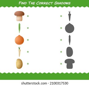 Find the correct shadows of cartoon vegetables. Searching and Matching game. Educational game for pre shool years kids and toddlers