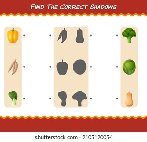 Find the correct shadows of cartoon vegetables. Searching and Matching game. Educational game for pre school years kids and toddlers