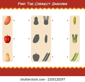Find the correct shadows of cartoon vegetables. Searching and Matching game. Educational game for pre school years kids and toddlers