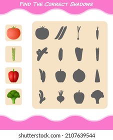 Find the correct shadows of cartoon vegetables. Searching and Matching game. Educational game for pre shool years kids and toddlers