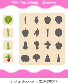 Find the correct shadows of cartoon vegetables. Searching and Matching game. Educational game for pre shool years kids and toddlers