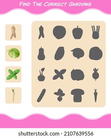 Find the correct shadows of cartoon vegetables. Searching and Matching game. Educational game for pre shool years kids and toddlers