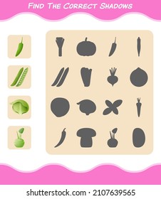 Find the correct shadows of cartoon vegetables. Searching and Matching game. Educational game for pre shool years kids and toddlers