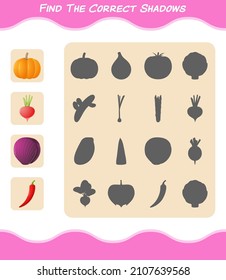 Find the correct shadows of cartoon vegetables. Searching and Matching game. Educational game for pre shool years kids and toddlers