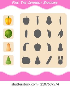 Find the correct shadows of cartoon vegetables. Searching and Matching game. Educational game for pre shool years kids and toddlers