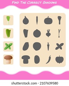 Encuentra las sombras correctas de las caricaturas vegetales. Juego de búsqueda y coincidencia. Juego educativo para niños y niños en edad preescolar