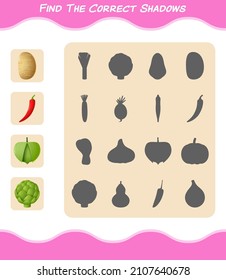 Find the correct shadows of cartoon vegetables. Searching and Matching game. Educational game for pre shool years kids and toddlers