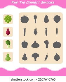 Find the correct shadows of cartoon vegetables. Searching and Matching game. Educational game for pre shool years kids and toddlers