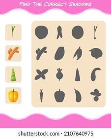 Find the correct shadows of cartoon vegetables. Searching and Matching game. Educational game for pre shool years kids and toddlers