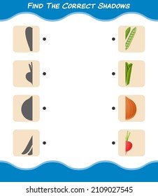 Find the correct shadows of cartoon vegetables. Searching and Matching game. Educational game for pre shool years kids and toddlers