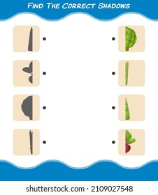 Find the correct shadows of cartoon vegetables. Searching and Matching game. Educational game for pre shool years kids and toddlers