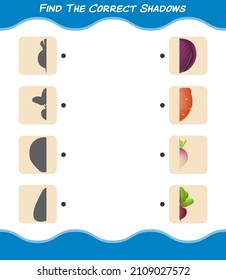 Find the correct shadows of cartoon vegetables. Searching and Matching game. Educational game for pre shool years kids and toddlers