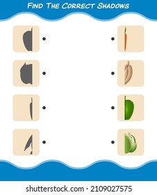 Find the correct shadows of cartoon vegetables. Searching and Matching game. Educational game for pre shool years kids and toddlers