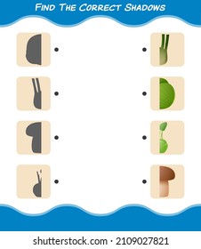 Find the correct shadows of cartoon vegetables. Searching and Matching game. Educational game for pre shool years kids and toddlers
