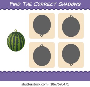 Find the correct shadows of cartoon watermelons. Searching and Matching game. Educational game for pre shool years kids and toddlers