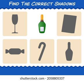Find the correct shadows of champagne bottle. Searching and Matching game. Educational game for pre shool years kids and toddlers