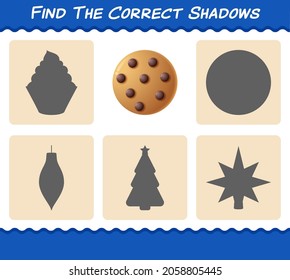 Find the correct shadows of cookie. Searching and Matching game. Educational game for pre shool years kids and toddlers