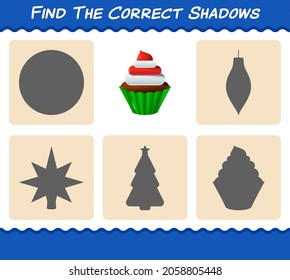 Find the correct shadows of cupcake. Searching and Matching game. Educational game for pre shool years kids and toddlers
