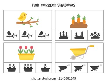 Encuentra las sombras correctas de imágenes bonitas. Tarjetas de clip para niños de preescolar. 