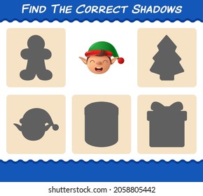 Find the correct shadows of elf. Searching and Matching game. Educational game for pre shool years kids and toddlers