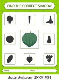 Find the correct shadows game with acorn squash. worksheet for preschool kids, kids activity sheet