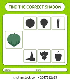 Find the correct shadows game with acorn squash. worksheet for preschool kids, kids activity sheet